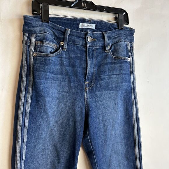 Good American Good Legs Jeans Size 2/26 Side Stripes Dark Wash Denim GLCA899T - Picture 3 of 6